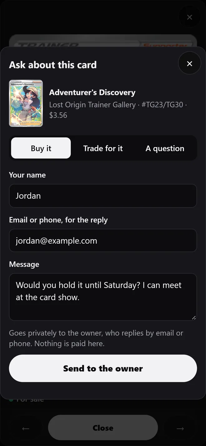 Ask about this card form with Buy selected