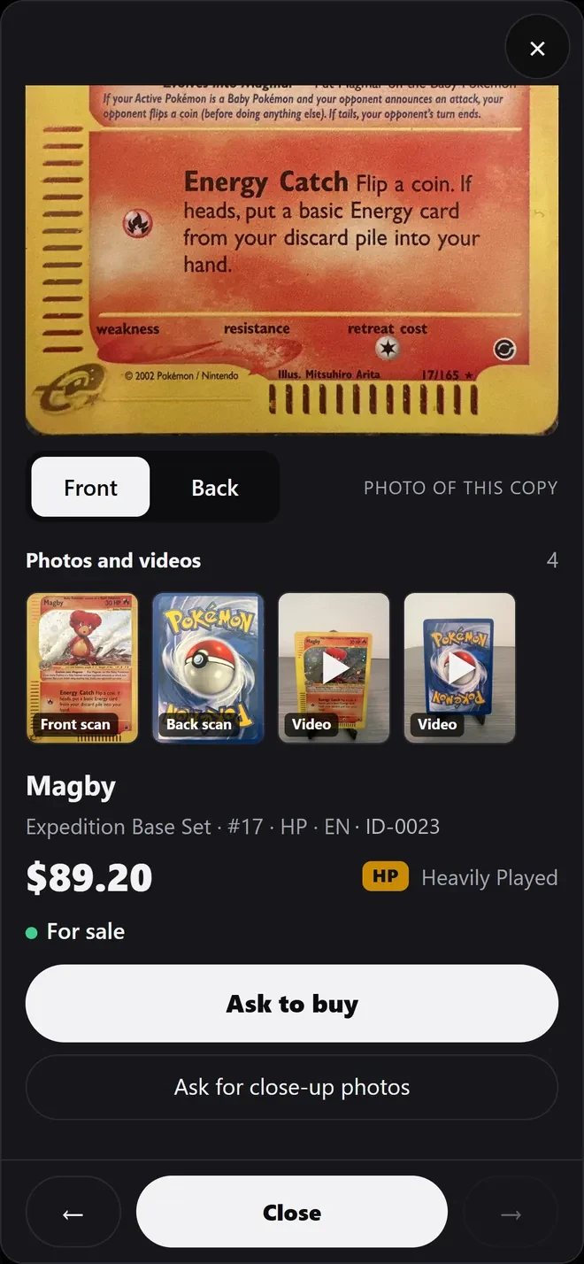 Customer view of Magby: $89.20, Heavily Played, photos and videos