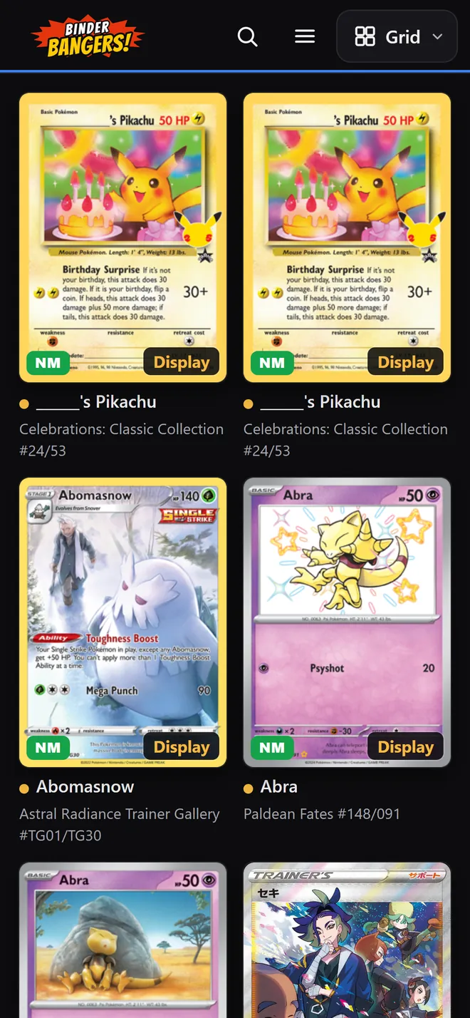 Grid view: two columns of large cards