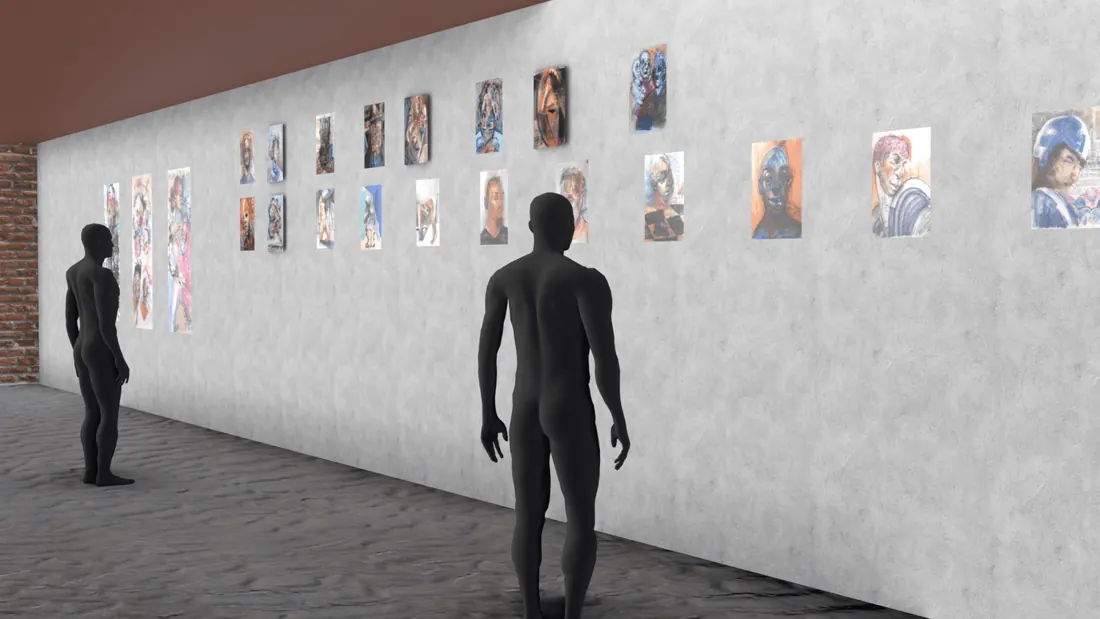 Figures in a Blender gallery scene
