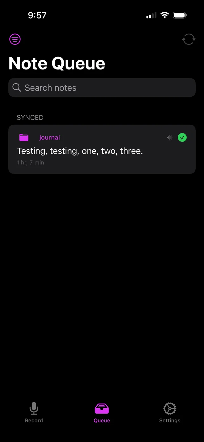The same note under Synced with a green tick